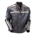 2015 New fashion Vintage Brown Leather Scooter Jacket with Vents, Racing Stripes, Gun Pockets for mens motorbike leather jacket 